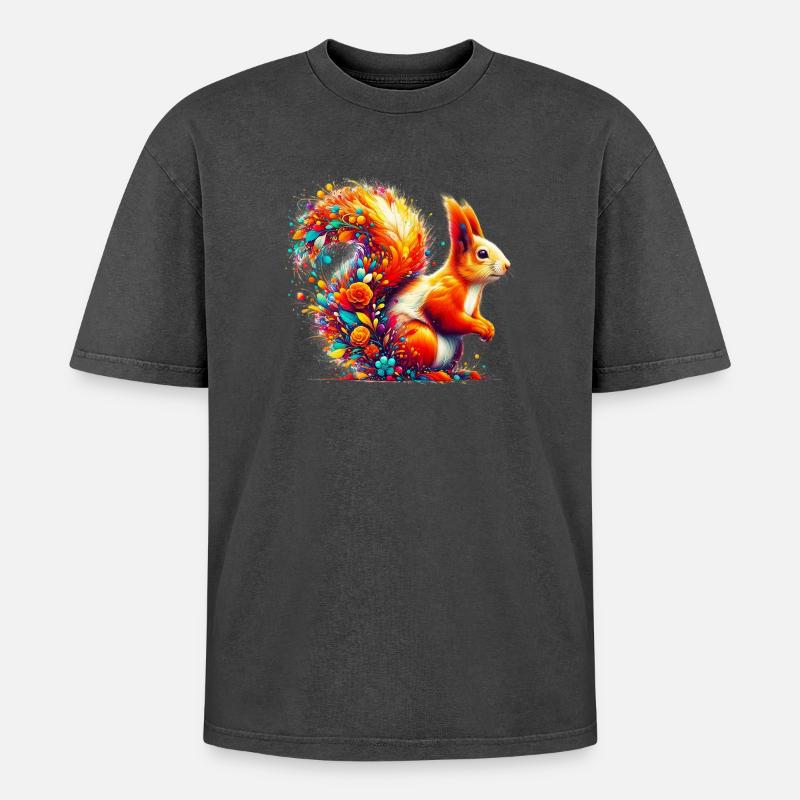Eichhörnchen - Oversized Unisex Premium Acid-Washed T-Shirt - Schwarz Acid Wash