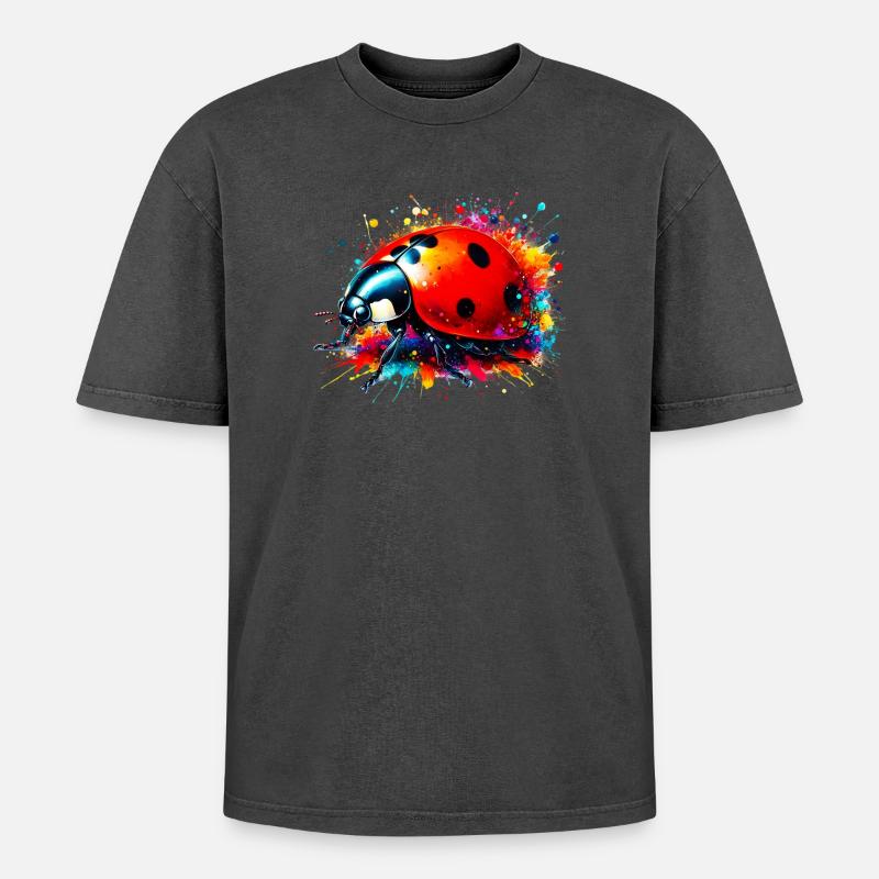 Marienkäfer - Oversized Unisex Premium Acid-Washed T-Shirt - Schwarz Acid Wash