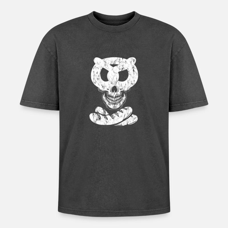 Weißwurst Brezn Skull - Oversized Unisex Premium Acid-Washed T-Shirt - Schwarz Acid Wash