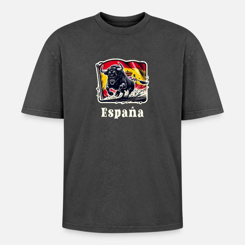 Spanien España Flaggen - Oversized Unisex Premium Acid-Washed T-Shirt - Schwarz Acid Wash