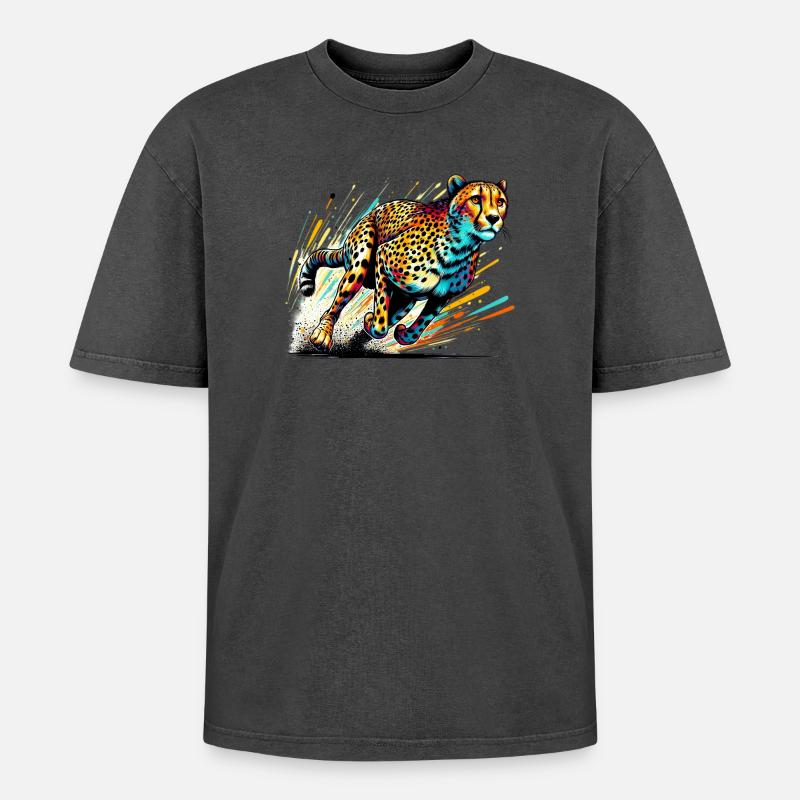 Gepard - Oversized Unisex Premium Acid-Washed T-Shirt - Schwarz Acid Wash
