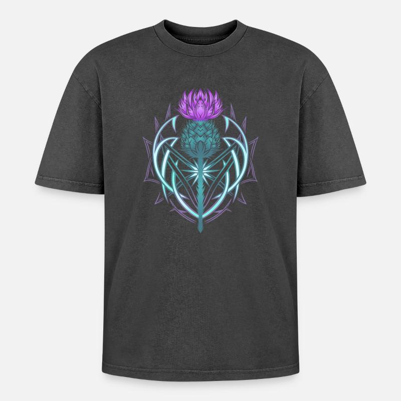 Thistle Shield Celtic Knots Thistle Lover - Oversized Unisex Premium Acid-Washed T-Shirt - acid washed black