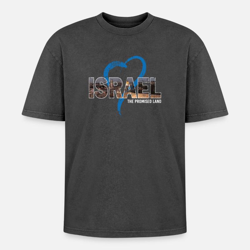 Israel mit Herz - Oversized Unisex Premium Acid-Washed T-Shirt - Schwarz Acid Wash