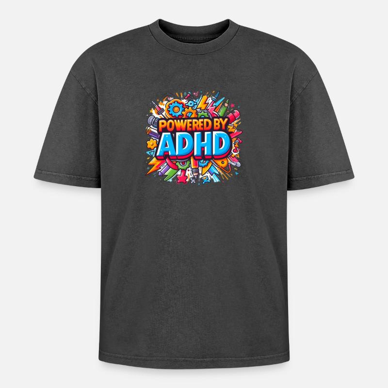ADHS - Oversized Unisex Premium Acid-Washed T-Shirt - Schwarz Acid Wash