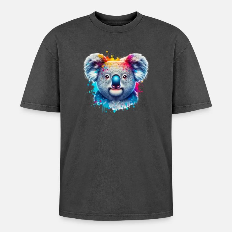 Koala - Oversized Unisex Premium Acid-Washed T-Shirt - acid washed black