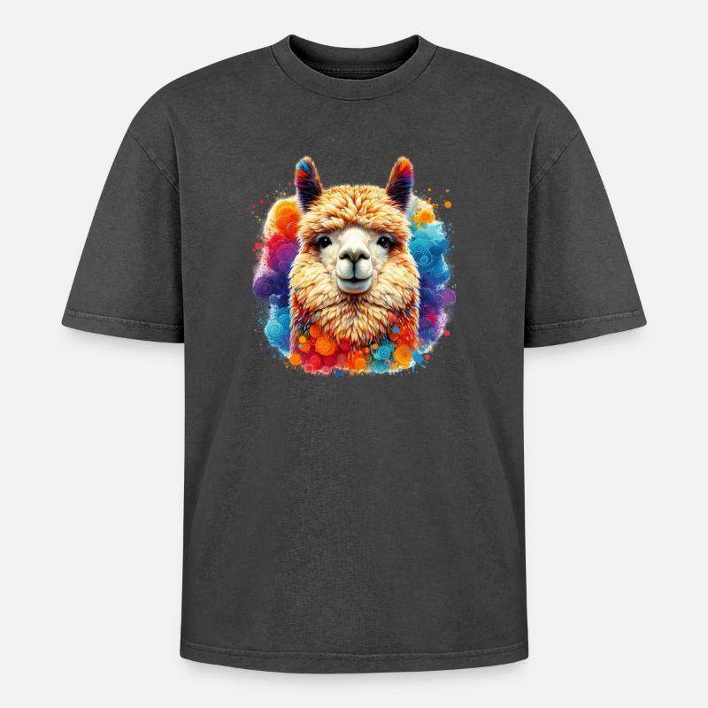 Alpaca - Oversized Unisex Premium Acid-Washed T-Shirt - acid washed black