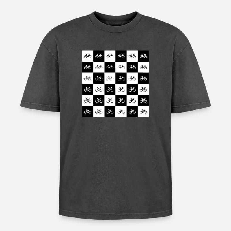 Geometric Bicycle Pattern Design - Oversized Unisex Premium Acid-Washed T-Shirt - acid washed black