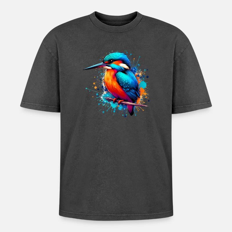 Eisvogel - Oversized Unisex Premium Acid-Washed T-Shirt - Schwarz Acid Wash
