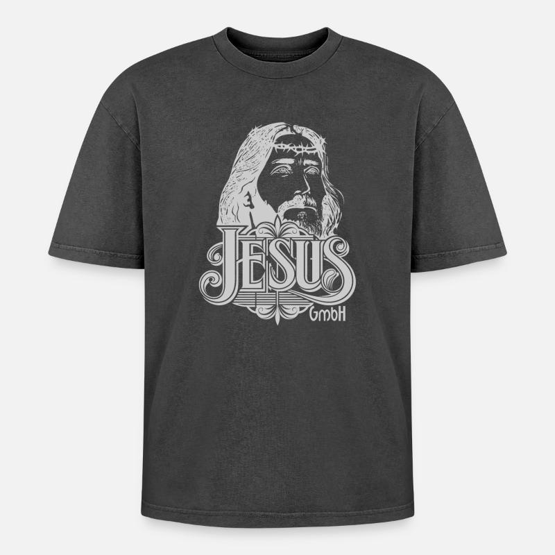 Jesus Kopf hellgrau - Oversized Unisex Premium Acid-Washed T-Shirt - Schwarz Acid Wash