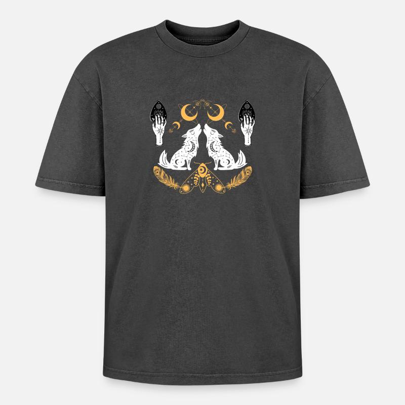 Lunar Wolves Emblem - Oversized Unisex Premium Acid-Washed T-Shirt - acid washed black