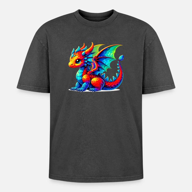 Drache - Oversized Unisex Premium Acid-Washed T-Shirt - Schwarz Acid Wash