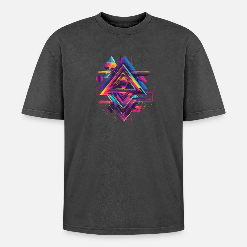 Futuristisches Psychedelisch Techno Trance 90s 80s - Oversized Unisex Premium Acid-Washed T-Shirt - Schwarz Acid Wash