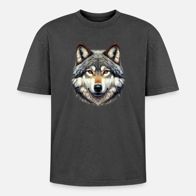 Wolf - Oversized Unisex Premium Acid-Washed T-Shirt - Schwarz Acid Wash