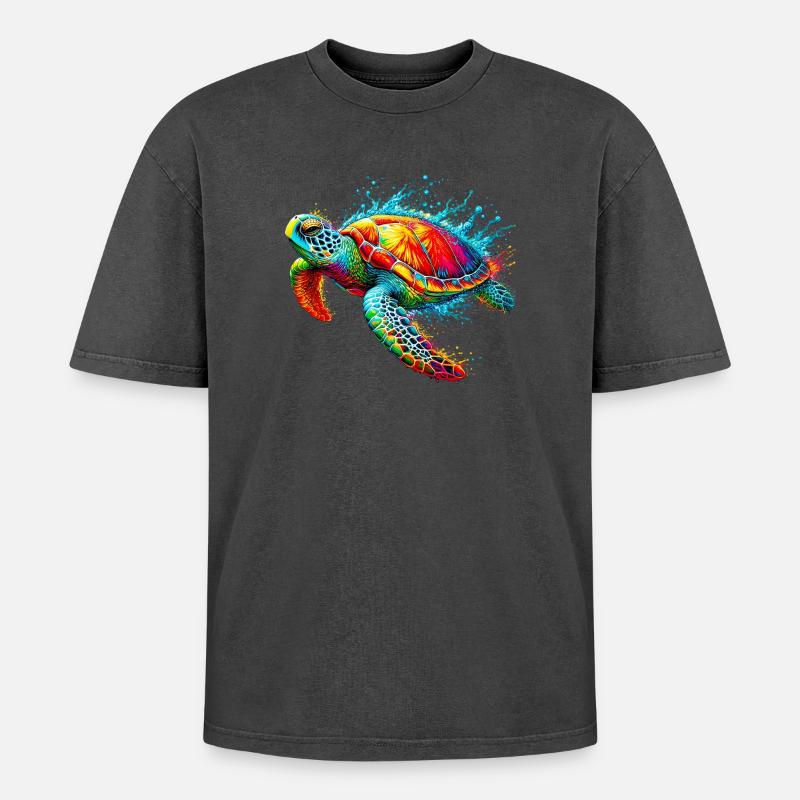 Turtle - Oversized Unisex Premium Acid-Washed T-Shirt - acid washed black