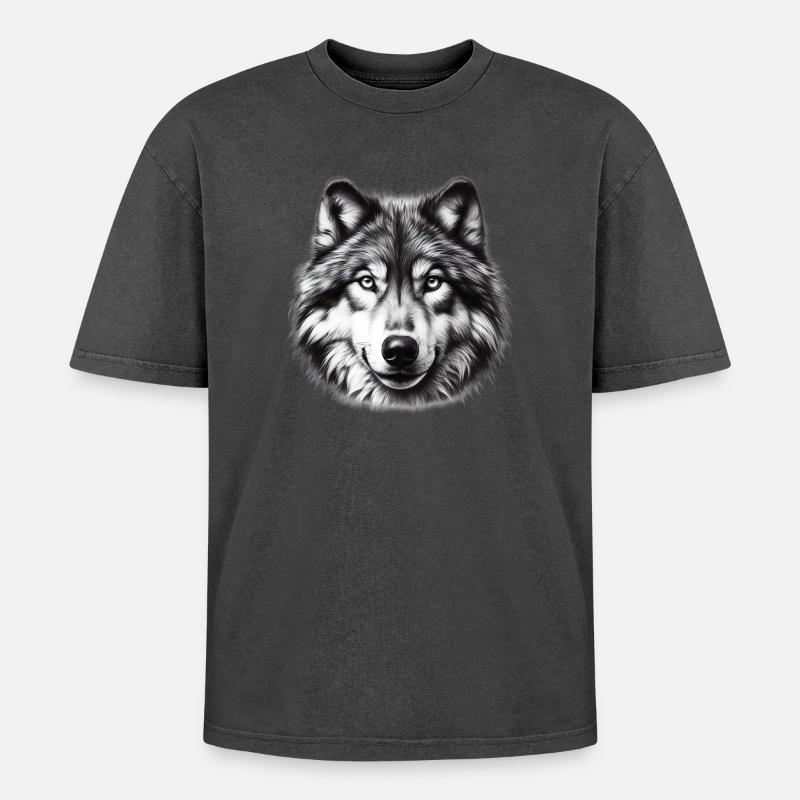 Wolf - Oversized Unisex Premium Acid-Washed T-Shirt - Schwarz Acid Wash
