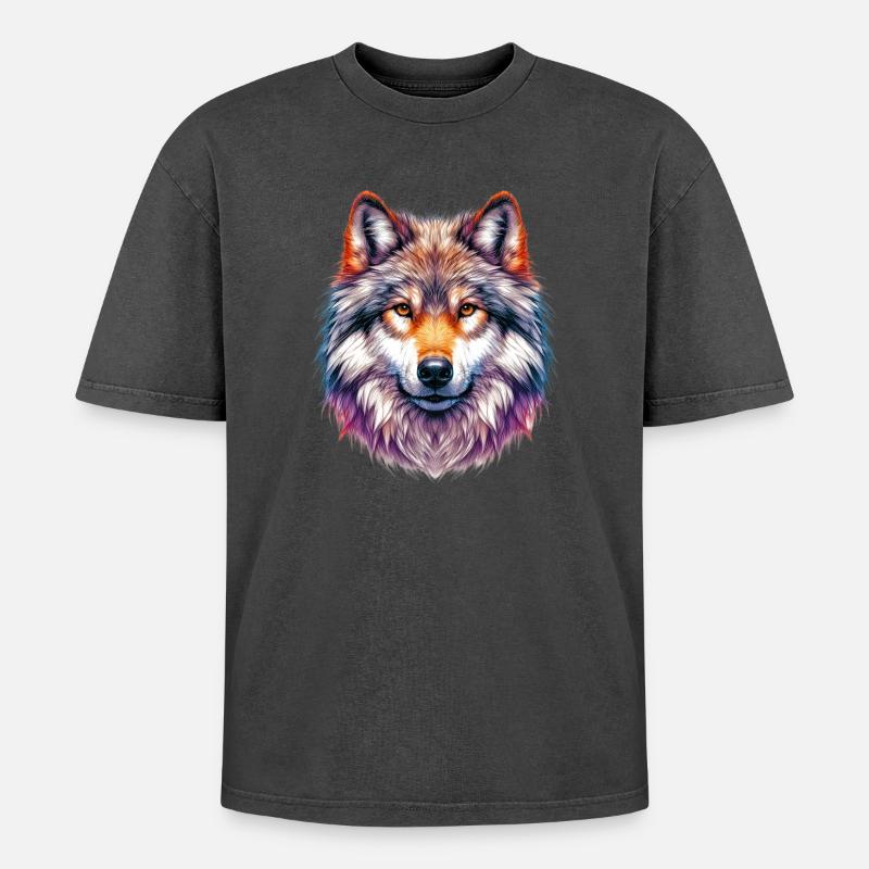 Wolf - Oversized Unisex Premium Acid-Washed T-Shirt - Schwarz Acid Wash