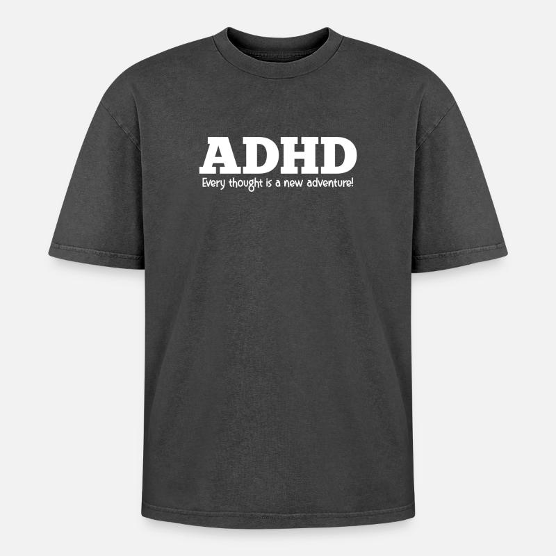 ADHD - Oversized Unisex Premium Acid-Washed T-Shirt - acid washed black