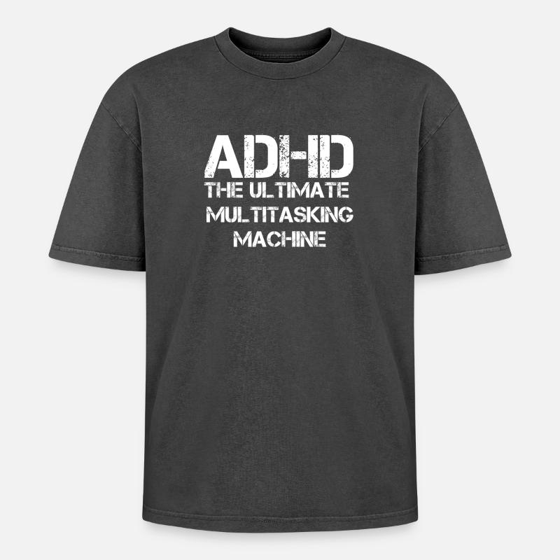 ADHD - Oversized Unisex Premium Acid-Washed T-Shirt - acid washed black