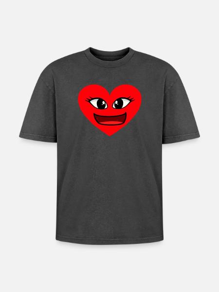 Coeur Visage Coeurs Sincères Saint-Valentin - T-shirt Premium unisexe oversize acid-washed - noir délavé acide