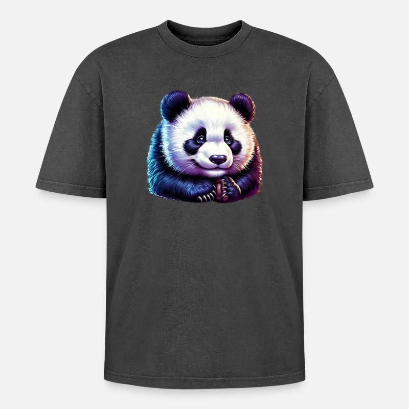 Panda - Oversized Unisex Premium Acid-Washed T-Shirt - acid washed black