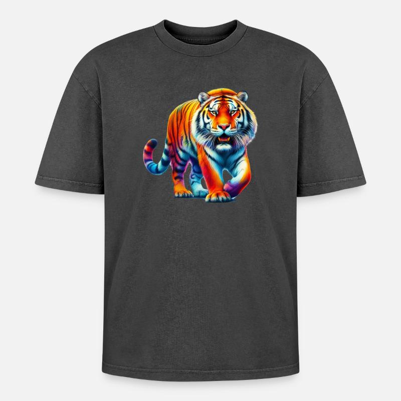 Tiger - Oversized Unisex Premium Acid-Washed T-Shirt - acid washed black