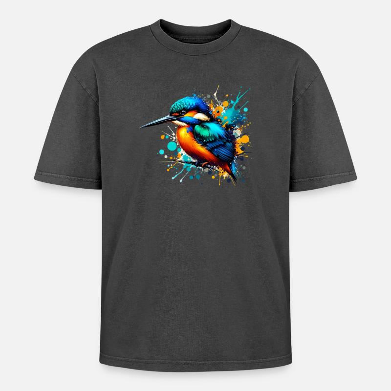 Eisvogel - Oversized Unisex Premium Acid-Washed T-Shirt - Schwarz Acid Wash