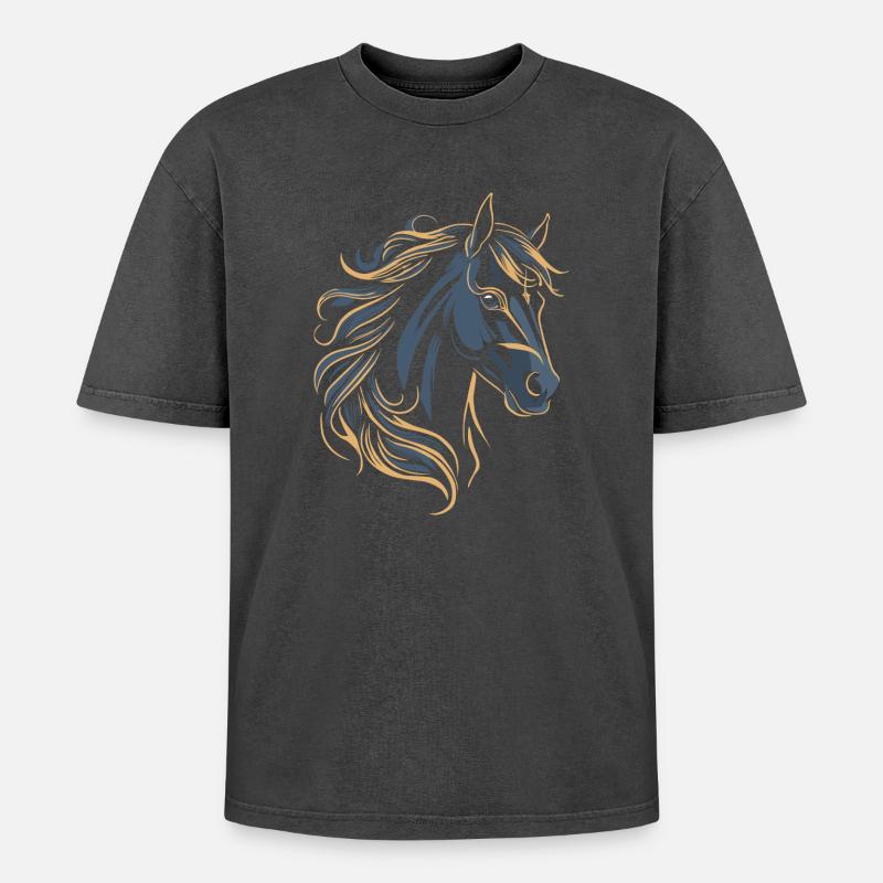 PFERD TATTOO FARBE - Oversized Unisex Premium Acid-Washed T-Shirt - Schwarz Acid Wash