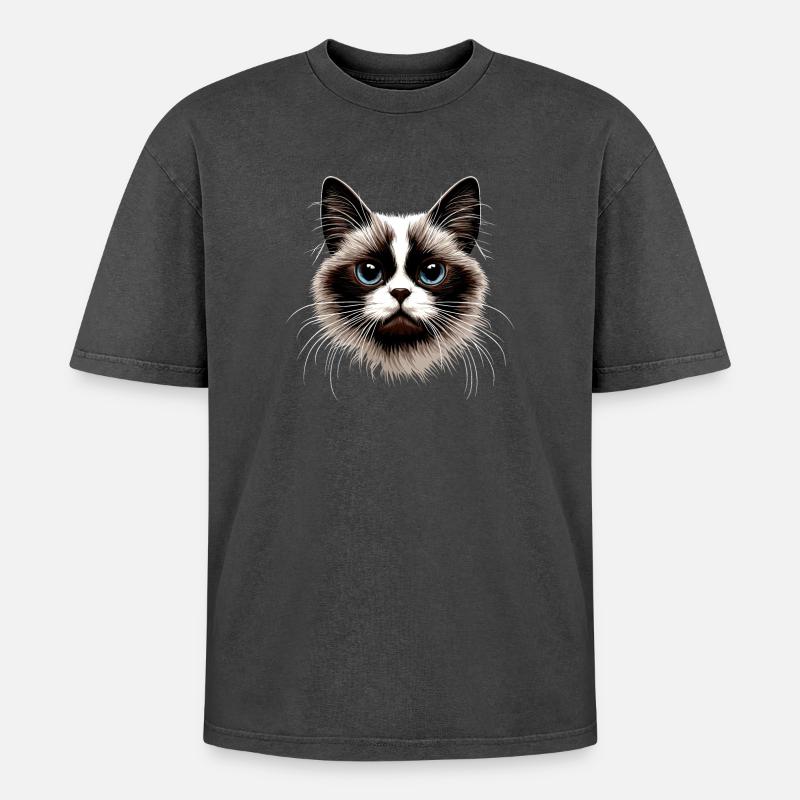 Chat Ragdoll Chat Ragdoll Chat Mignon Chats Ragdoll - T-shirt Premium unisexe oversize acid-washed - noir délavé acide