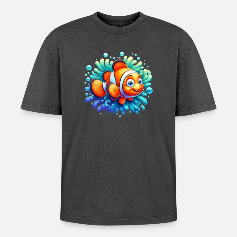 Clownfisch - Oversized Unisex Premium Acid-Washed T-Shirt - Schwarz Acid Wash