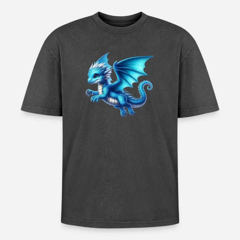 Dragon - Oversized Unisex Premium Acid-Washed T-Shirt - acid washed black