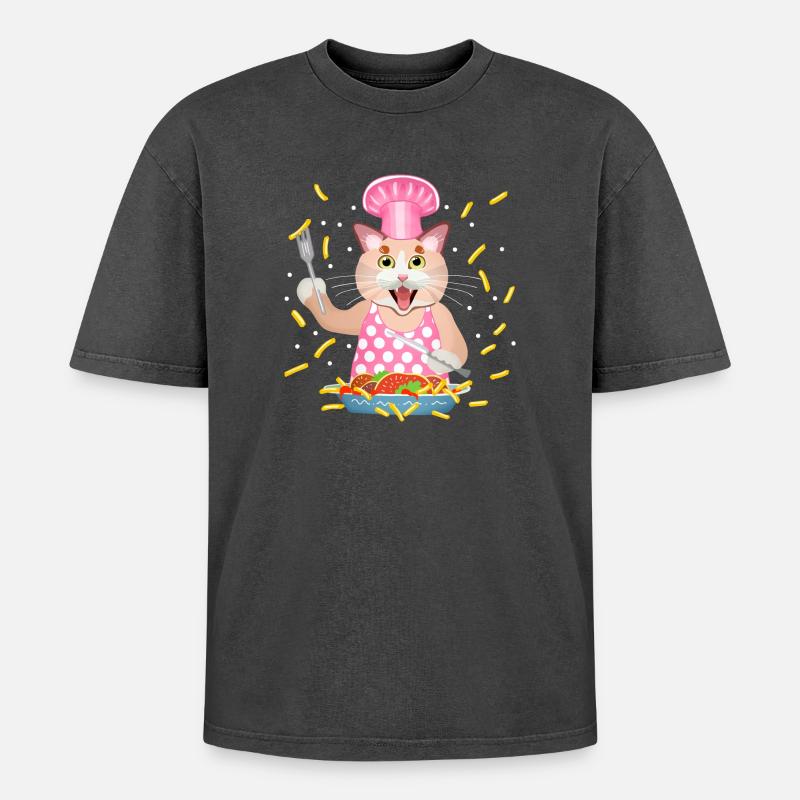 Gierige Katze - Oversized Unisex Premium Acid-Washed T-Shirt - Schwarz Acid Wash