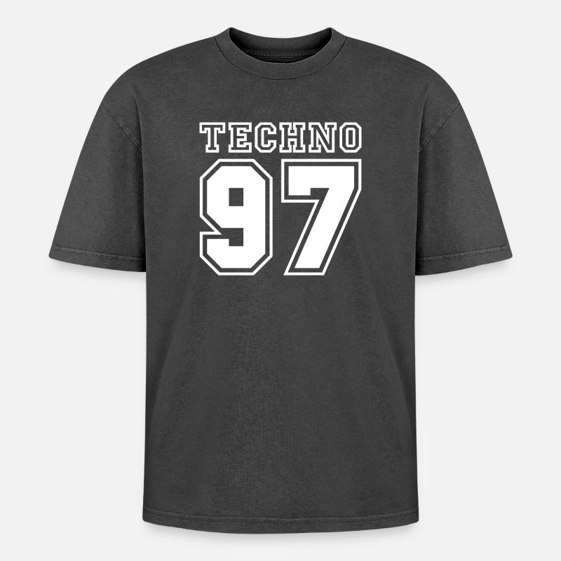 TECHNO 97 - Oversized Unisex Premium Acid-Washed T-Shirt - acid washed black