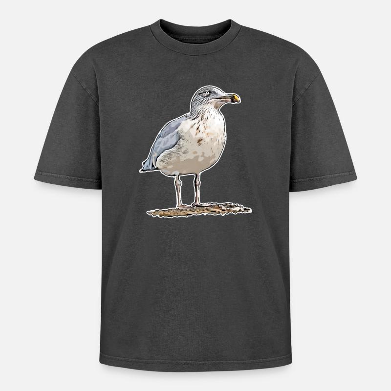 Möwe - Oversized Unisex Premium Acid-Washed T-Shirt - Schwarz Acid Wash