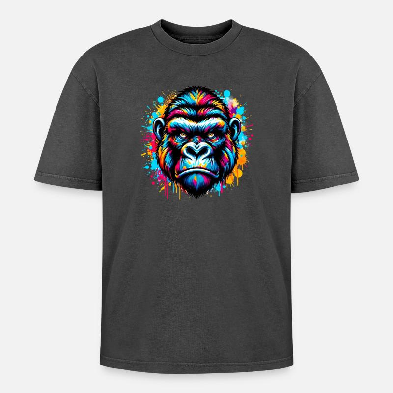 Gorilla - Oversized Unisex Premium Acid-Washed T-Shirt - Schwarz Acid Wash