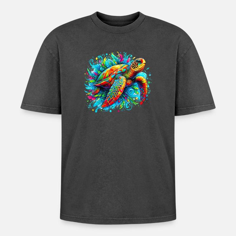 Turtle - Oversized Unisex Premium Acid-Washed T-Shirt - acid washed black