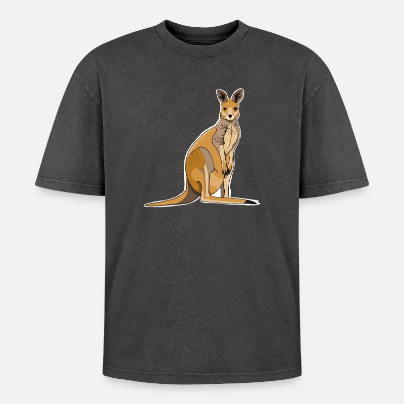 Kangaroo - Oversized Unisex Premium Acid-Washed T-Shirt - acid washed black