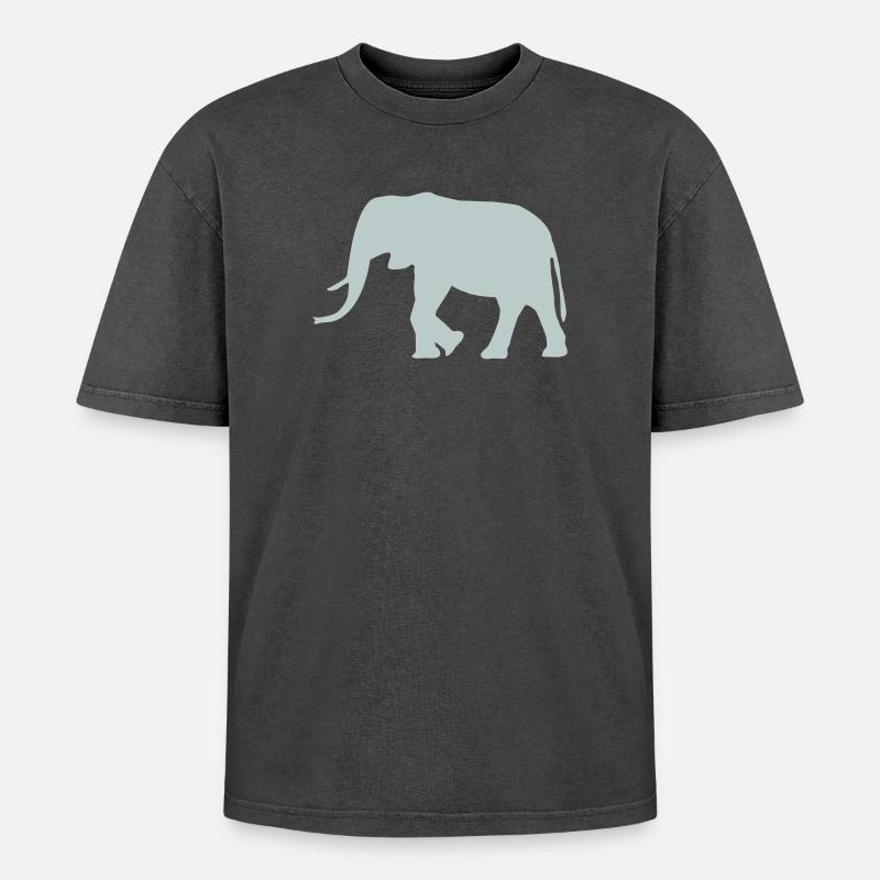 Elefant - Oversized Unisex Premium Acid-Washed T-Shirt - Schwarz Acid Wash