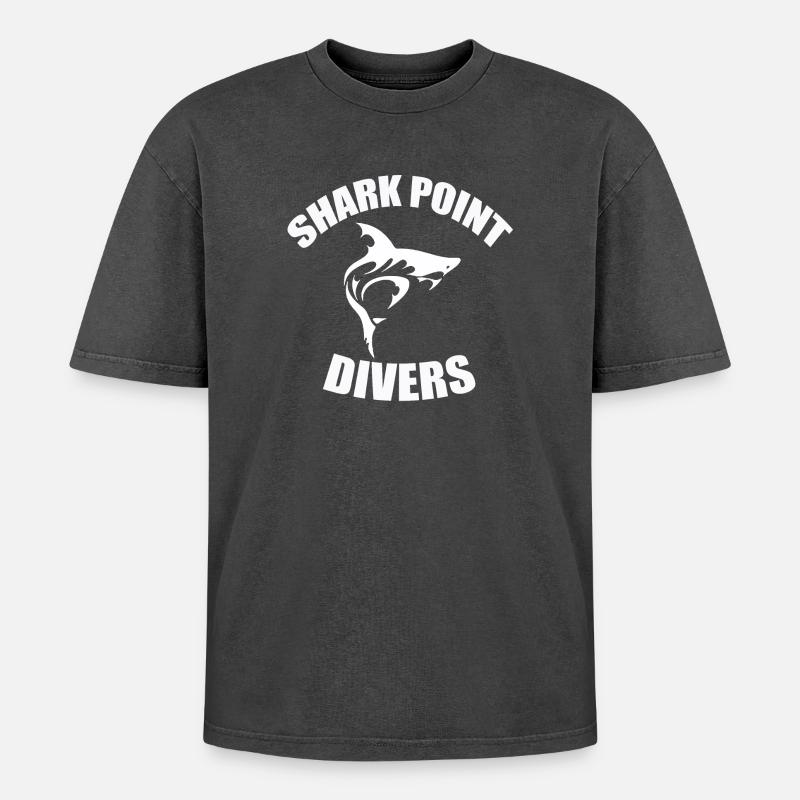 SHARK POINT DIVERS - Oversized Unisex Premium Acid-Washed T-Shirt - acid washed black