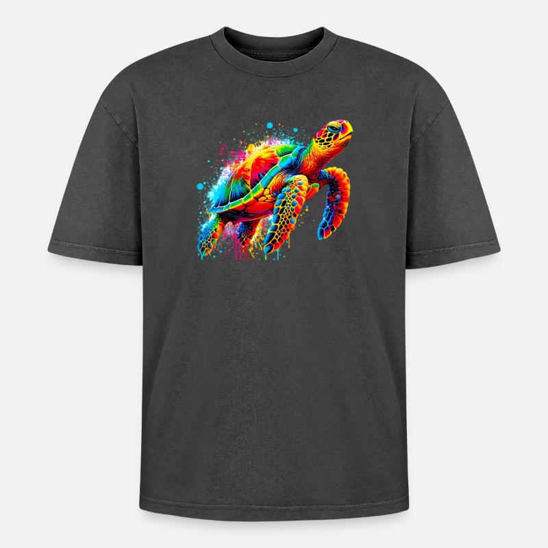 Turtle - Oversized Unisex Premium Acid-Washed T-Shirt - acid washed black