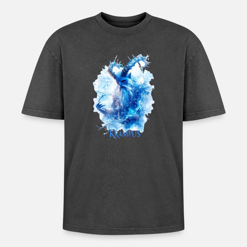 Krampus in einer Eislandschaft - Oversized Unisex Premium Acid-Washed T-Shirt - Schwarz Acid Wash