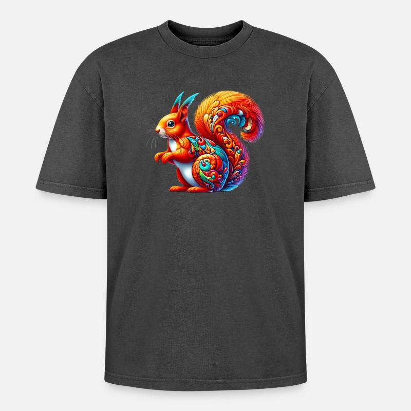 Eichhörnchen - Oversized Unisex Premium Acid-Washed T-Shirt - Schwarz Acid Wash