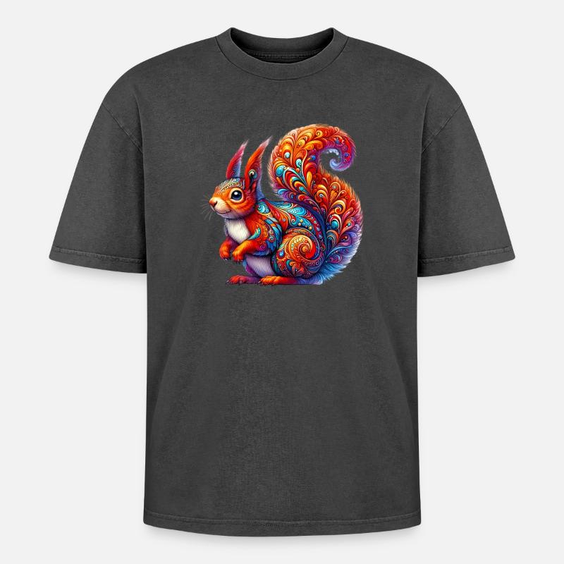 Eichhörnchen - Oversized Unisex Premium Acid-Washed T-Shirt - Schwarz Acid Wash