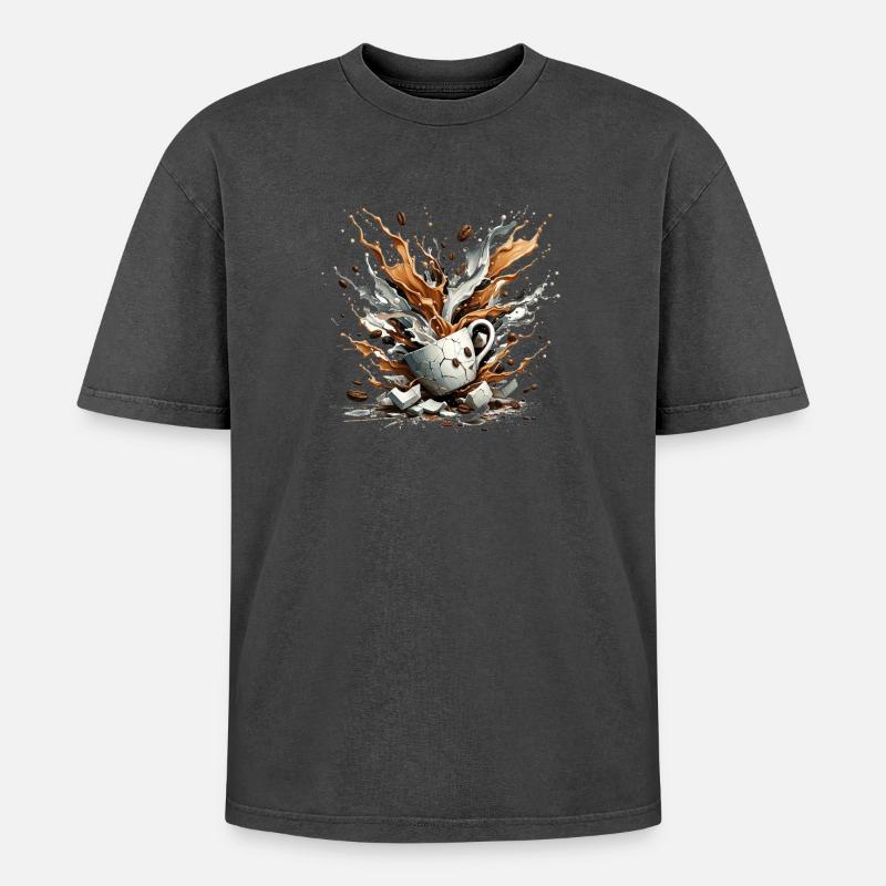 Exploded Coffee - 100 % caféine - T-shirt Premium unisexe oversize acid-washed - noir délavé acide