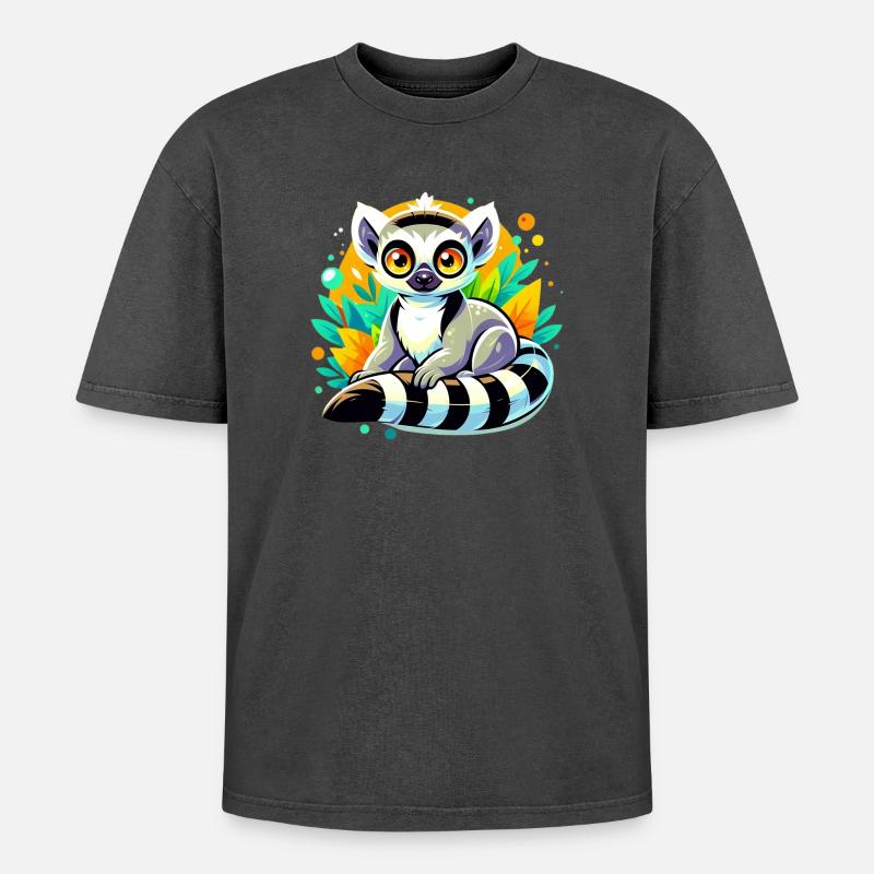 Lemur - Oversized Unisex Premium Acid-Washed T-Shirt - acid washed black