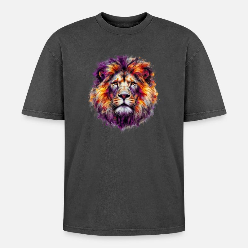 Löwe - Oversized Unisex Premium Acid-Washed T-Shirt - Schwarz Acid Wash