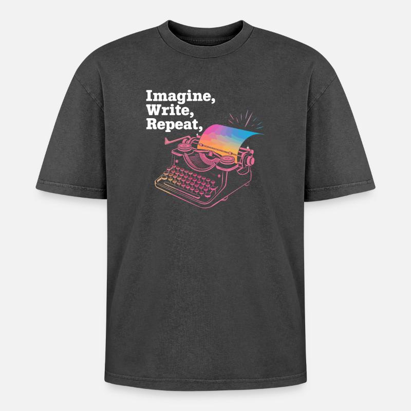 Imagine, Write, Repeat - Oversized Unisex Premium Acid-Washed T-Shirt - acid washed black