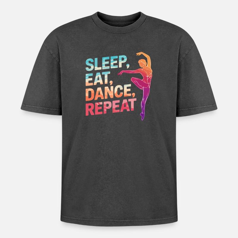 Dormir Manger Danse Répéter - T-shirt Premium unisexe oversize acid-washed - noir délavé acide