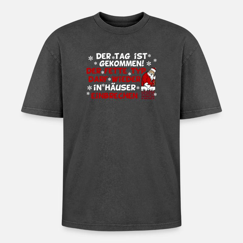 Weihnachten Dicker Weihnachtsmann - Oversized Unisex Premium Acid-Washed T-Shirt - Schwarz Acid Wash