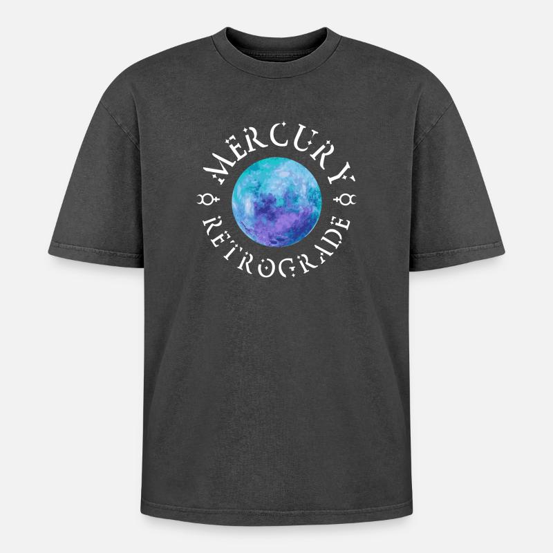 Mercury Retrograde White - Oversized Unisex Premium Acid-Washed T-Shirt - Schwarz Acid Wash