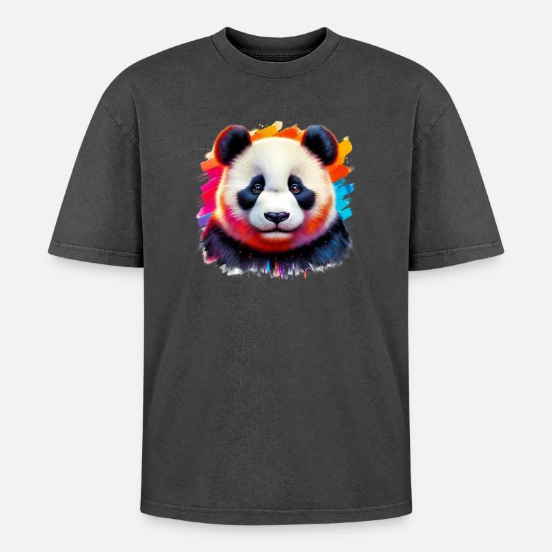 Panda - T-shirt Premium unisexe oversize acid-washed - noir délavé acide